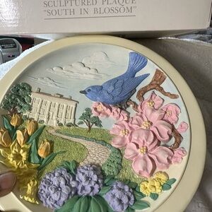 AVON SCULPTURED PLAQUE SOUTH IN BLOSSOM-Collectible Decorative Plate